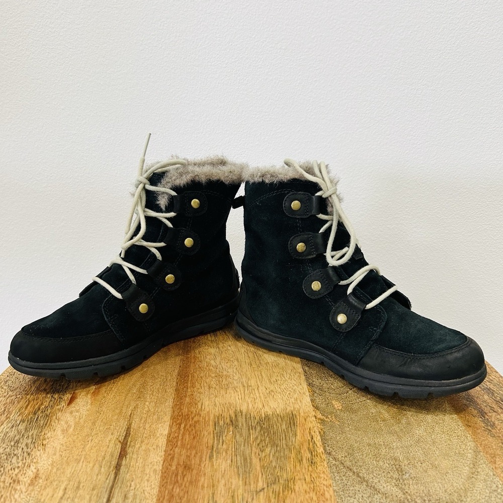 Sorel Women's Explorer Joan Suede Winter Boots Black Size 9